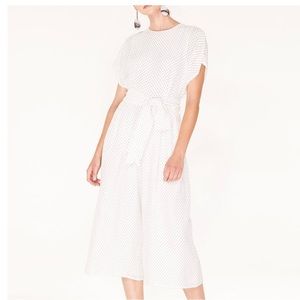 Cropped Polka Dot Jumpsuit w/ Self Belt Tie Belt